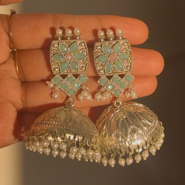 Morni Mint Oxidised Jhumka 🌿✨