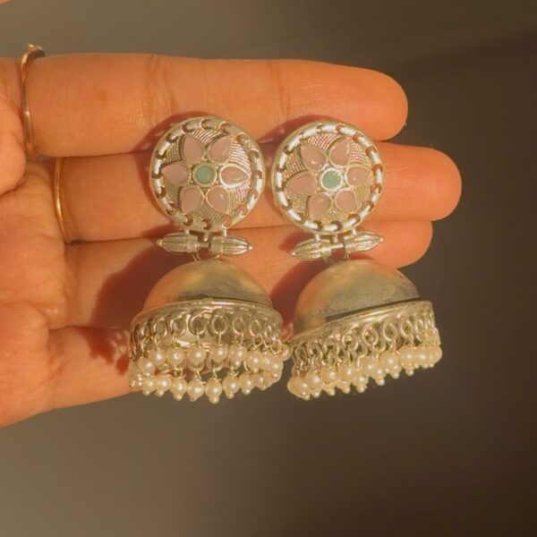Gulabi Morni Oxidised Jhumka 🌸✨