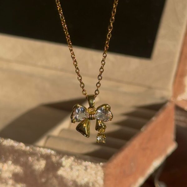 Crystal Bow Charm Necklace 🎀✨